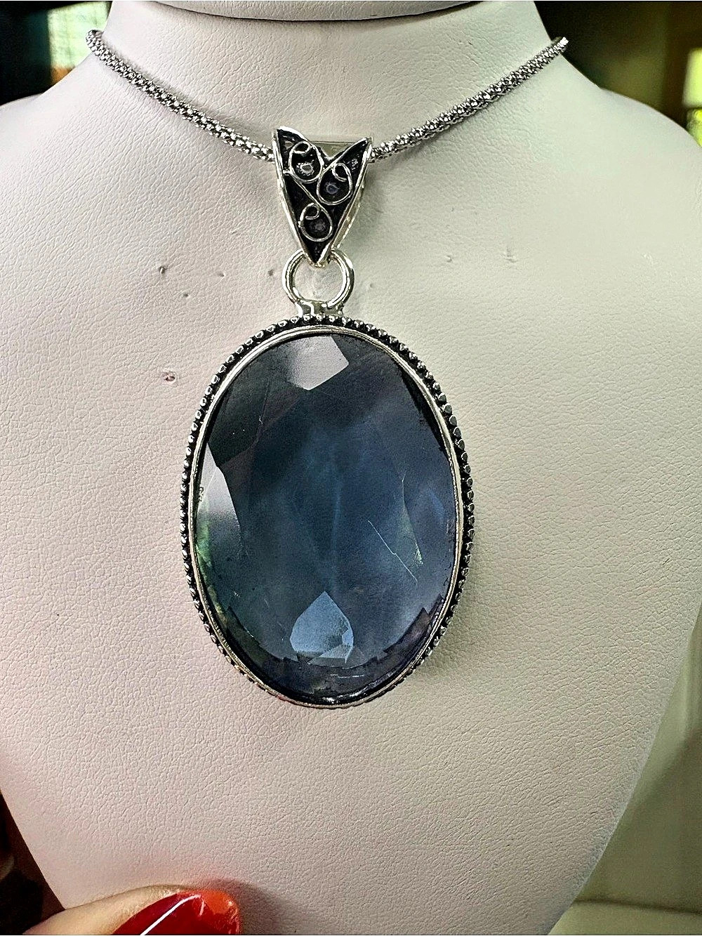 Blue aquamarine
Oval Pendant Necklace 925 Silver handmade